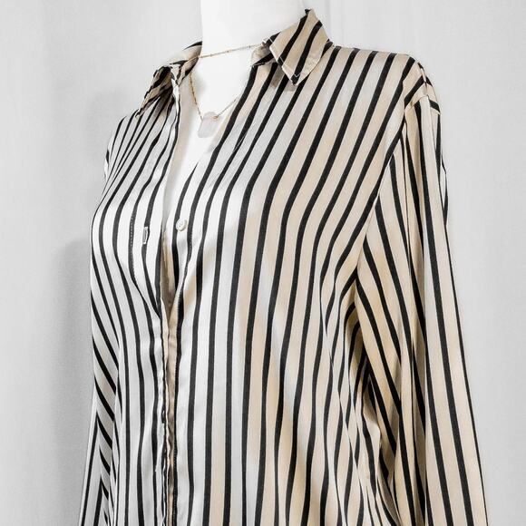 Beetlejuice style Striped Satin Button Up Blouse - Picture 4 of 6